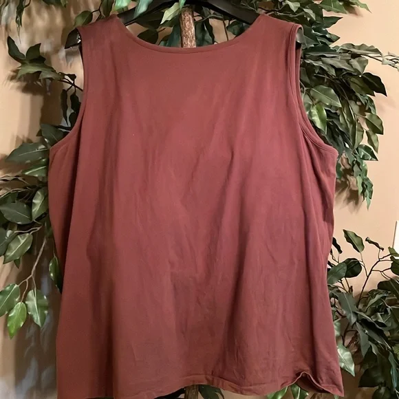 LIZ & ME for CATHERINES BROWN BEADED NECK SLEEVELESS TEE.BROWN IN PLUS SZ 3X EUC - Picture 2 of 10